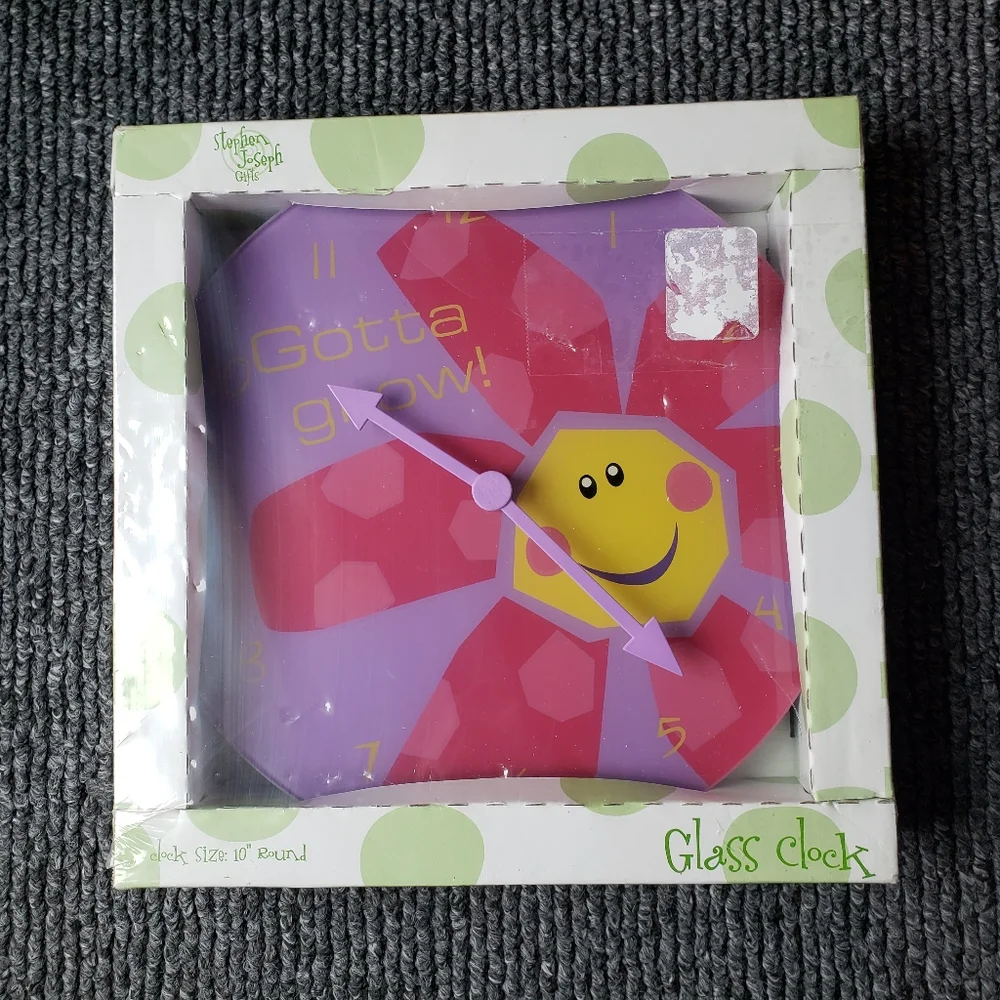 Flower Glass Wall Clock for kids or children by Stephen Joseph New!
